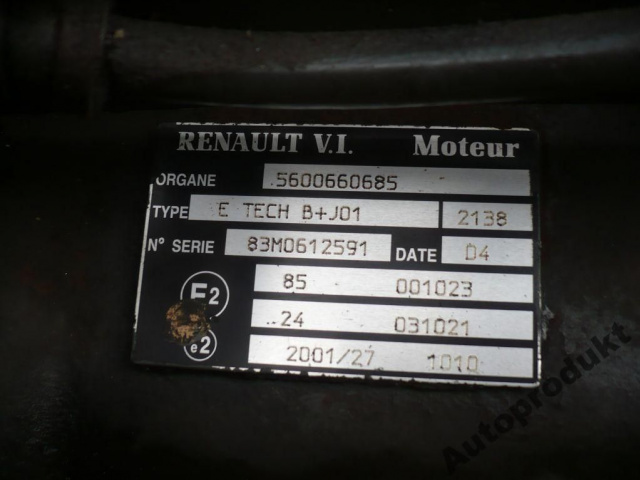 Двигатель RENAULT E TECH B + J01 запчасти glowica