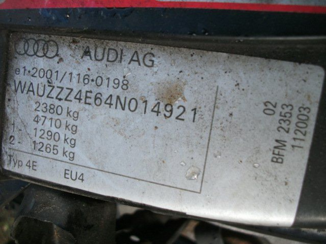 AUDI A8 D3 4.2 V8 BFM двигатель в сборе W машине
