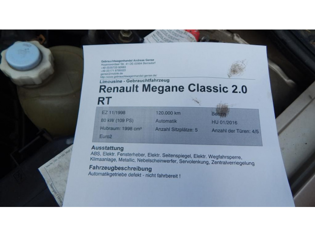 RENAULT MEGANE двигатель 2.0 109 KM 107 тыс EUROPA