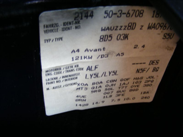 AUDI PASSAT A4 B5 2, 4 V6 двигатель ALF W машине супер