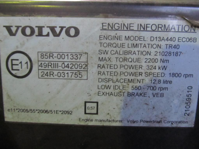 VOLVO FH 13 двигатель в сборе 440 KM D13A EURO 5 2008 r