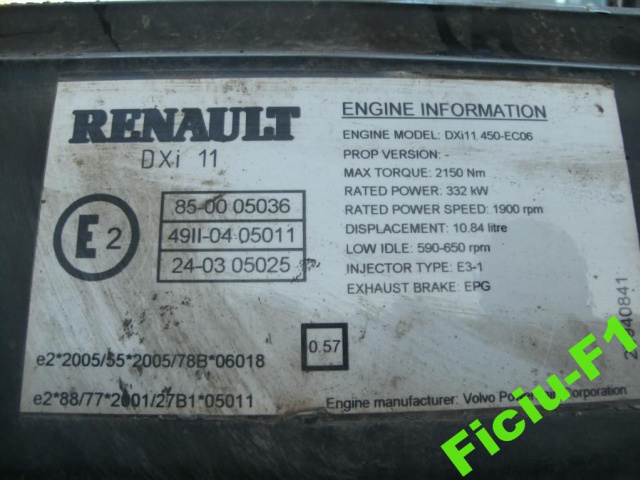 Двигатель RENAULT PREMIUM 450 DXI 11 EURO5 08г. в сборе