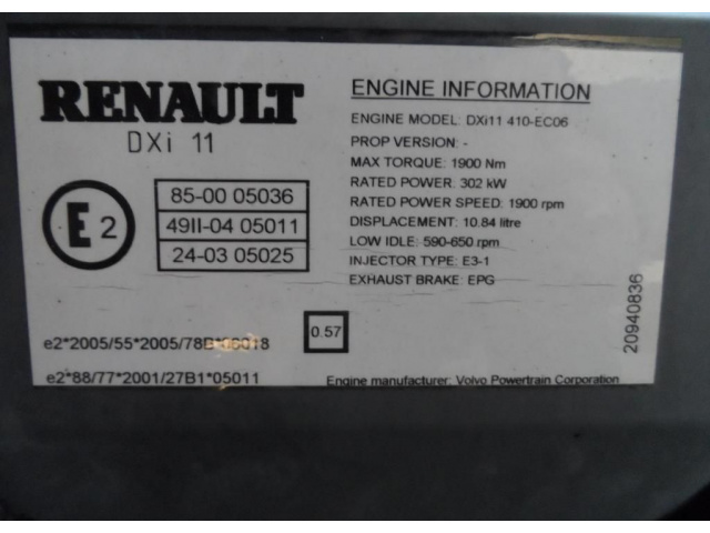 Двигатель VOLVO RENAULT PREMIUM 410 DXI 11 180tys.km