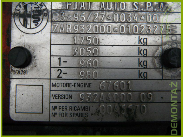 Двигатель ALFA ROMEO 156 AR67601 1.6 TS ODPALONY