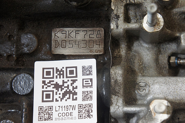Номер двигателя и фотография площадки RENAULT K9K 728
