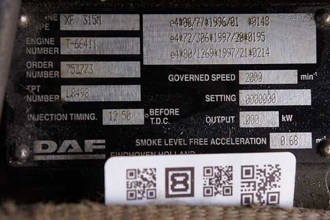 Номер двигателя и фотография площадки DAF XF-315