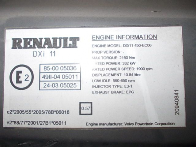 Двигатель DXI 11 450-EC-06 RENAULT PREMIUM 130 тыс km