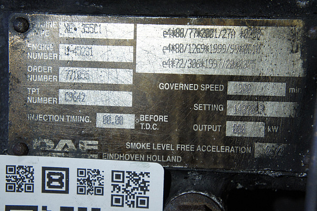 Номер двигателя и фотография площадки DAF XE 355 C1