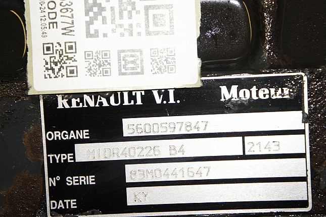 Номер двигателя и фотография площадки Renault MIDR 04.02.26 B/4